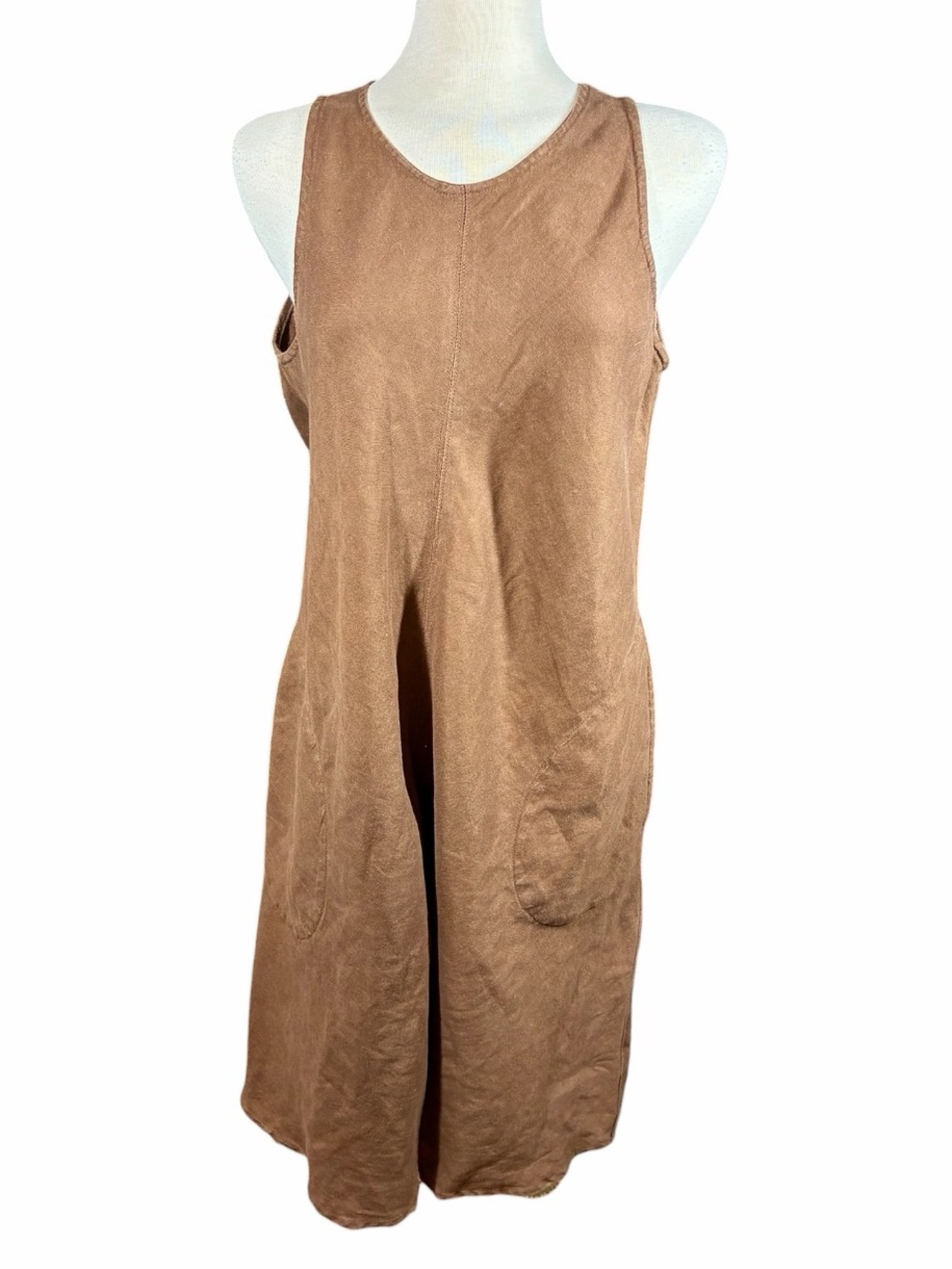 Lands' End 100% Linen Brown Sleeveless Dress Women's Size Medium 10-12